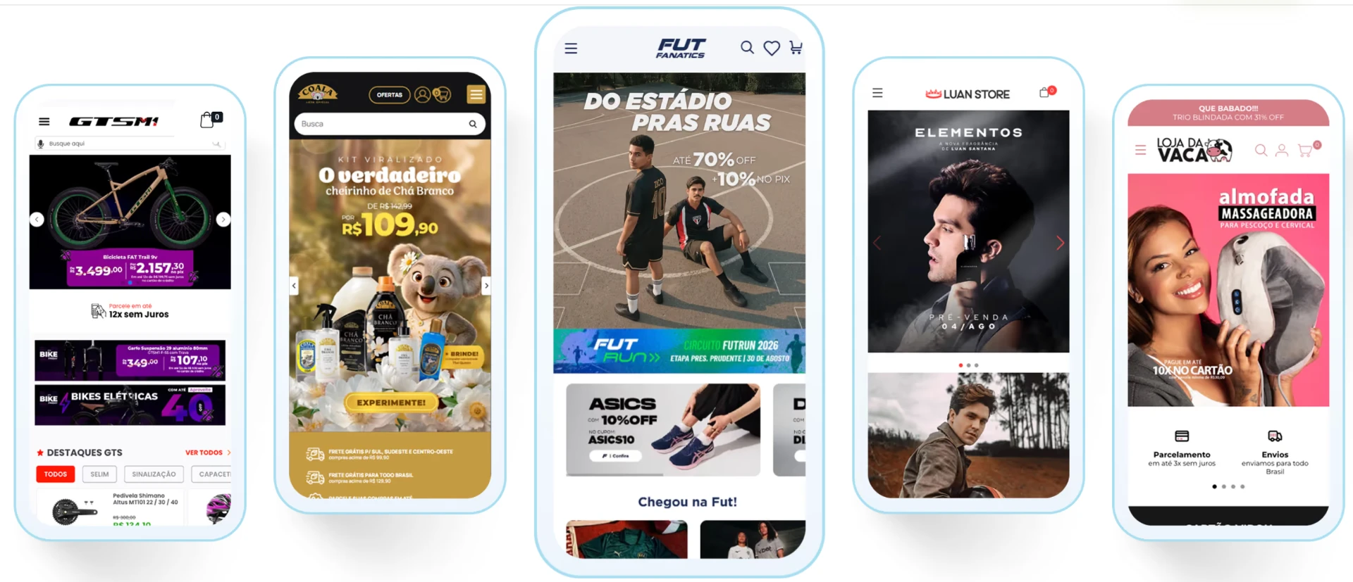 Exemplos de lojas virtuais responsivas construídas na plataforma Tray